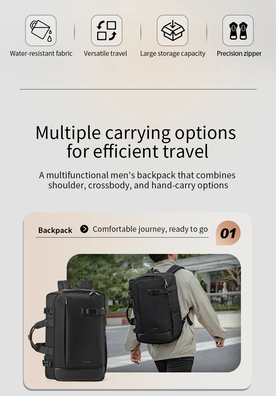 TIGERNU 17 Inch 3-in-1 Laptop Travel Backpack