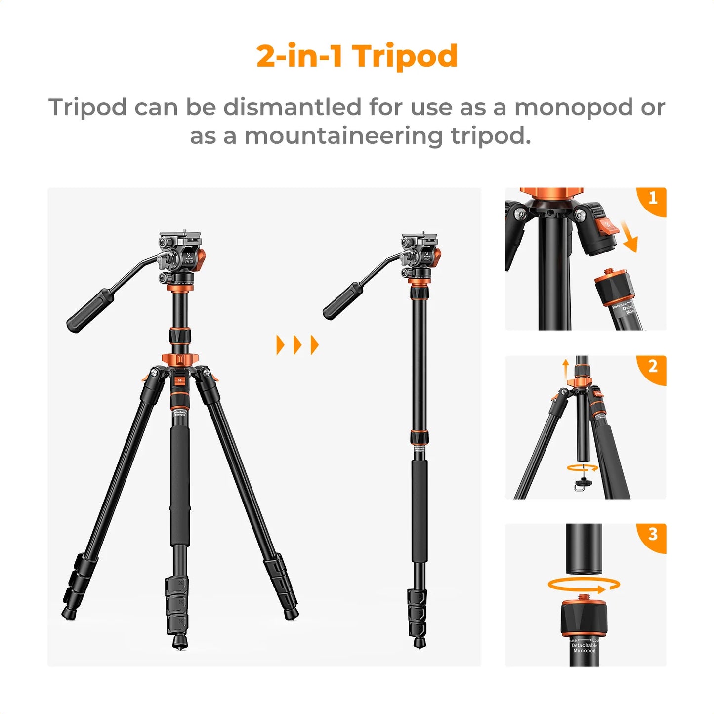 K&F Concept 83-Inch Aluminium Video Tripod with Fluid Head