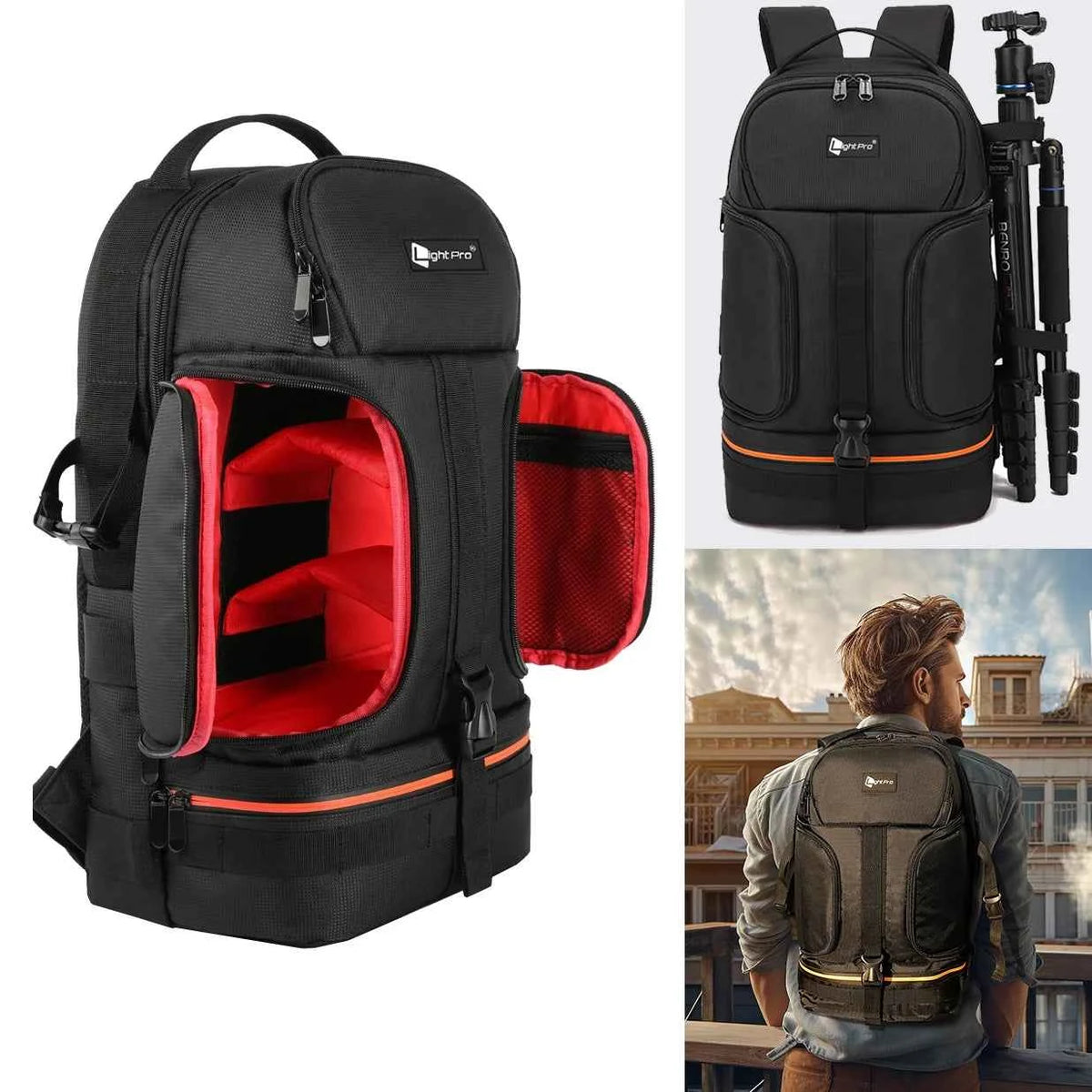15.6 Inch Laptop Camera Backpack with Reflective Stripe