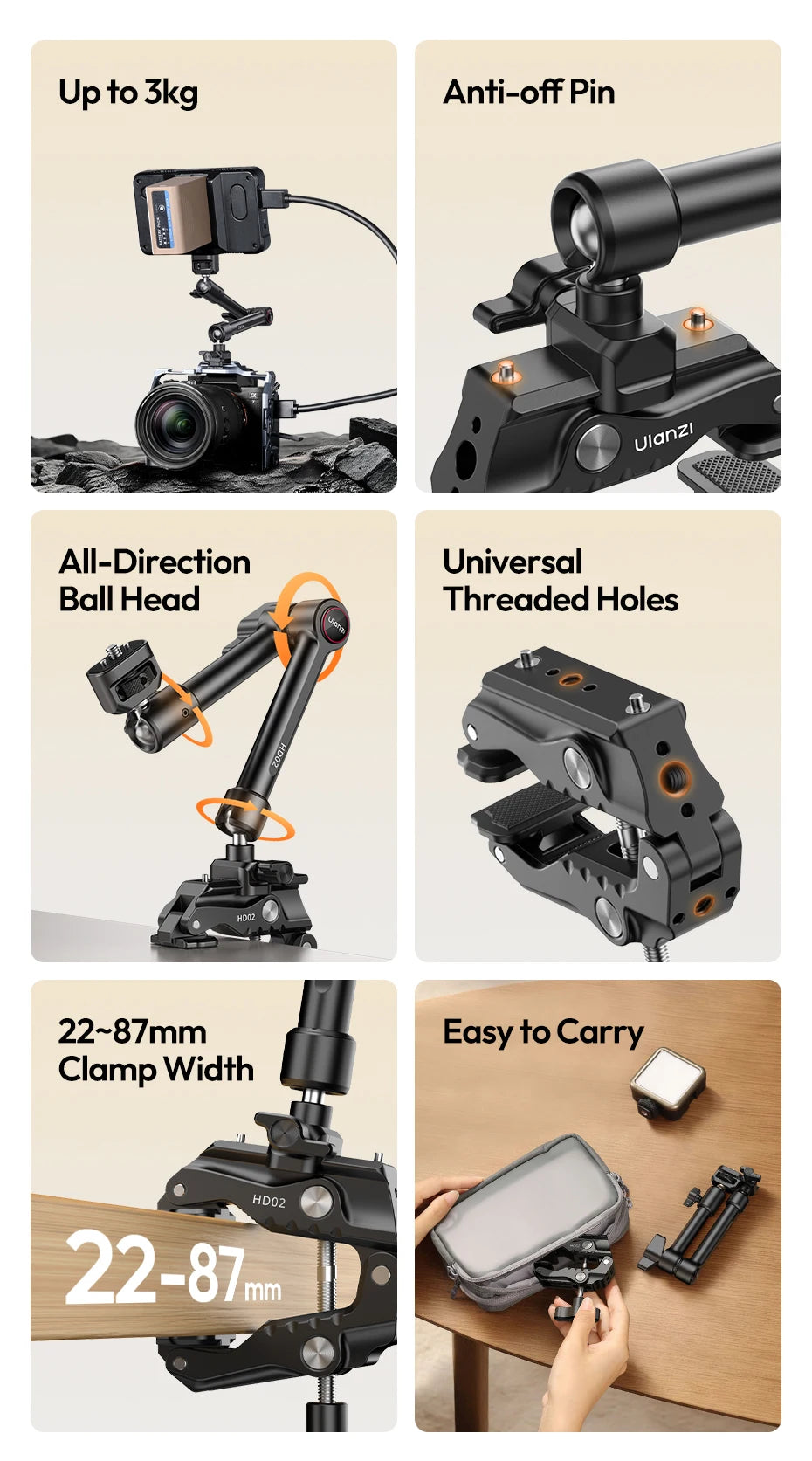 Ulanzi HD02 10-Inch Magic Arm Kit with Super Clamp