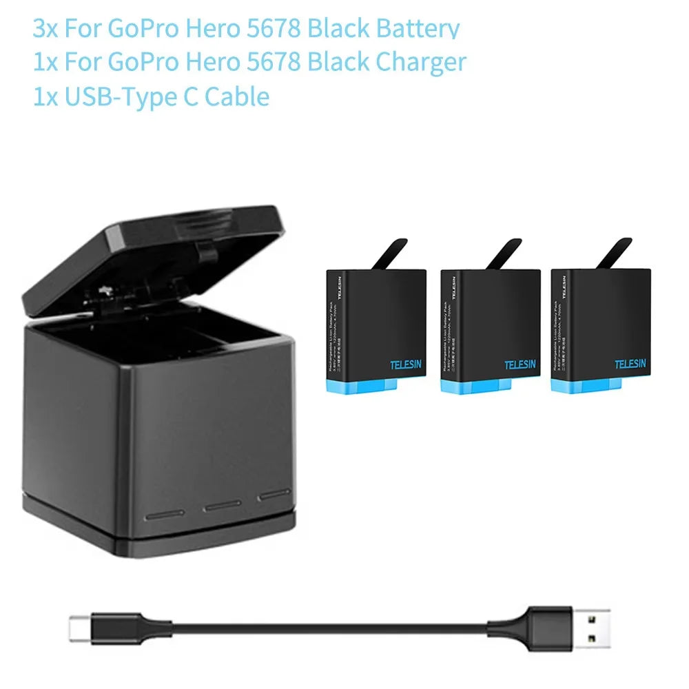 TELESIN 1220mAh Battery & 3-Slot Charger Kit for GoPro HERO 5-8