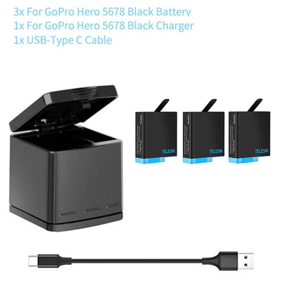 TELESIN 1220mAh Battery & 3-Slot Charger Kit for GoPro HERO 5-8