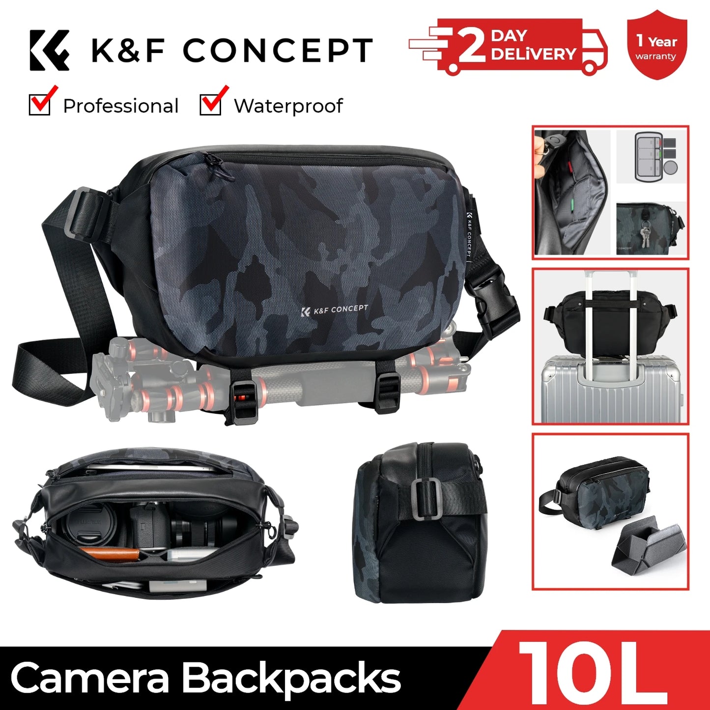 K&F Concept 10L/12L Camera Sling Bag for DSLR & Mirrorless Cameras