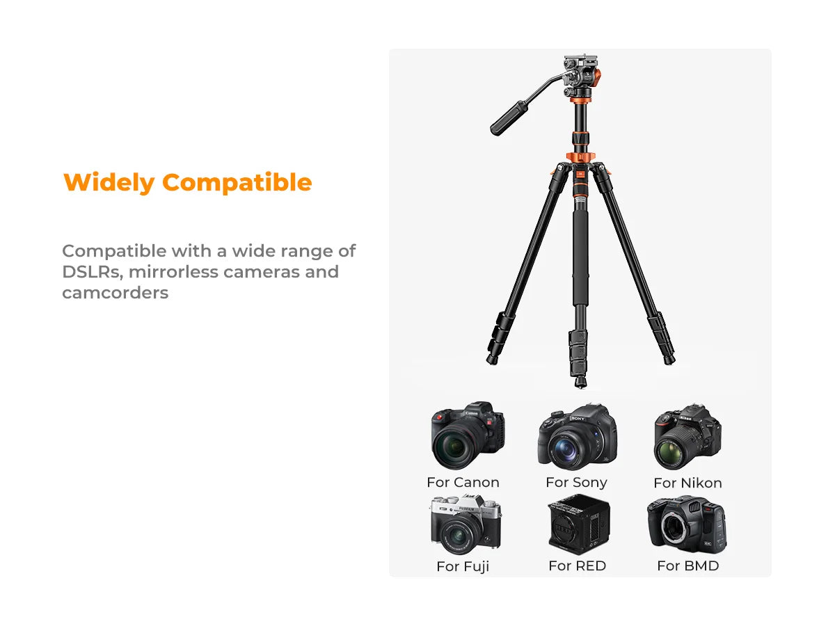 K&F Concept 83-Inch Aluminium Video Tripod with Fluid Head