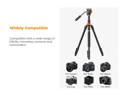 K&F Concept 83-Inch Aluminium Video Tripod with Fluid Head