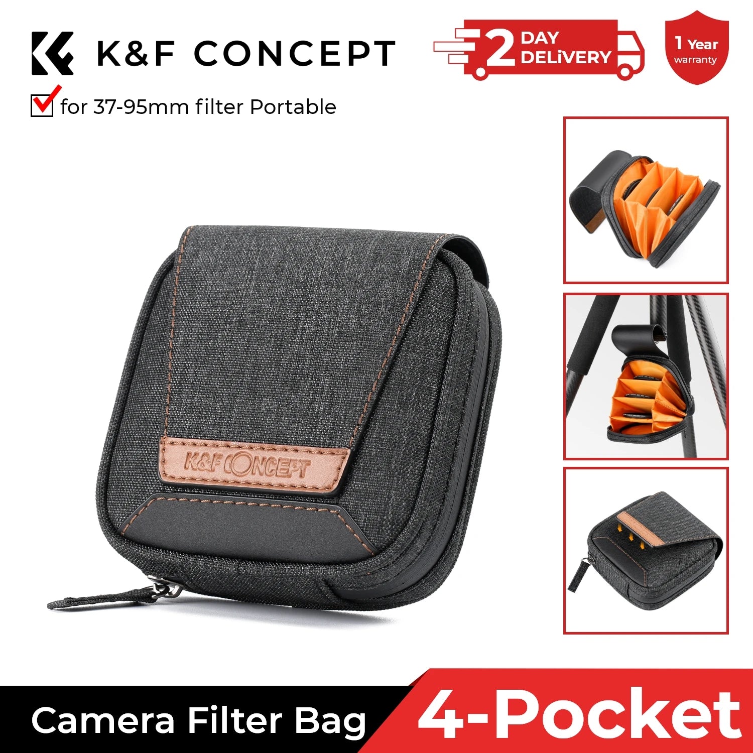 K&F Concept Waterproof 4-Slot Lens Filter Case for 37-95mm Filters