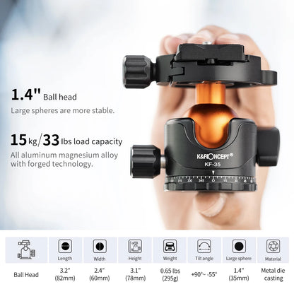 K&F Concept 70-Inch Compact Aluminium Travel Tripod – 15kg Load