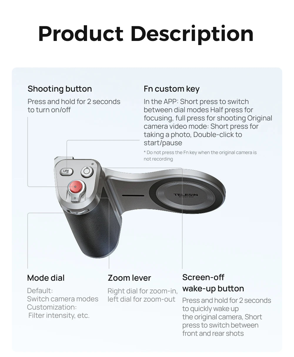 TELESIN Magnetic Smartphone Camera Grip with Remote