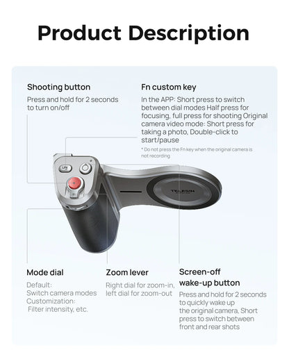 TELESIN Magnetic Smartphone Camera Grip with Remote