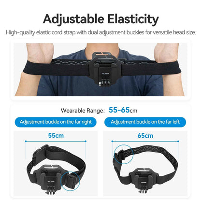 TELESIN 2-in-1 Action Camera Head Strap & Hat Clip