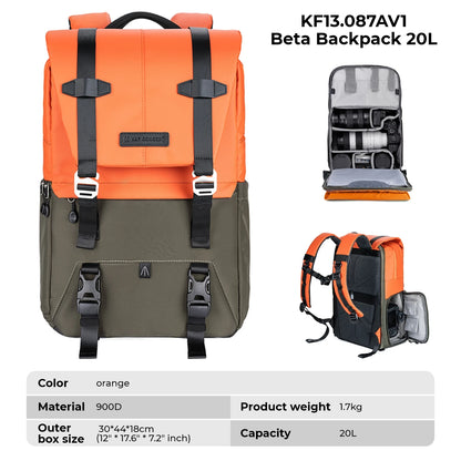 K&F Concept Camera Backpack with 15.6-Inch Laptop Compartment - Orange