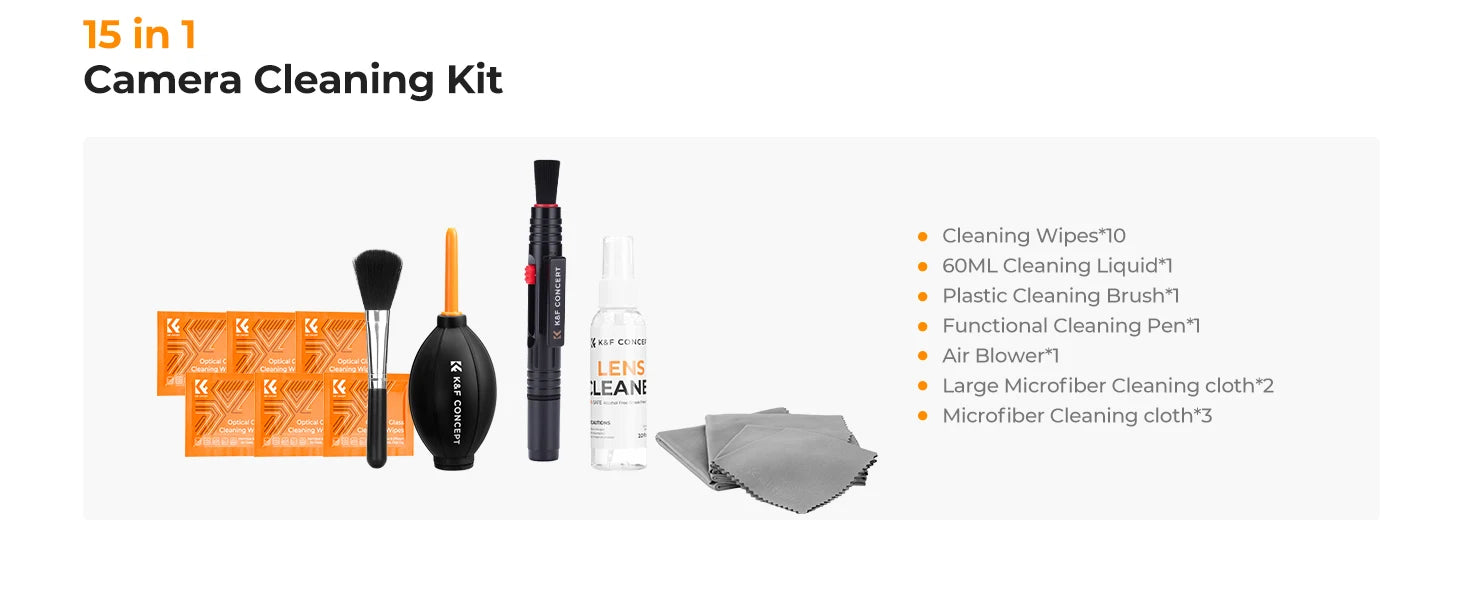 K&F Concept Camera Lens Cleaning Kit for Cameras & Screens - 15 in 1 1