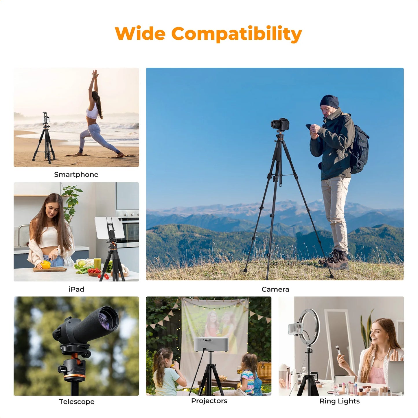 K&F 190cm Travel Camera Tripod with Phone Holder