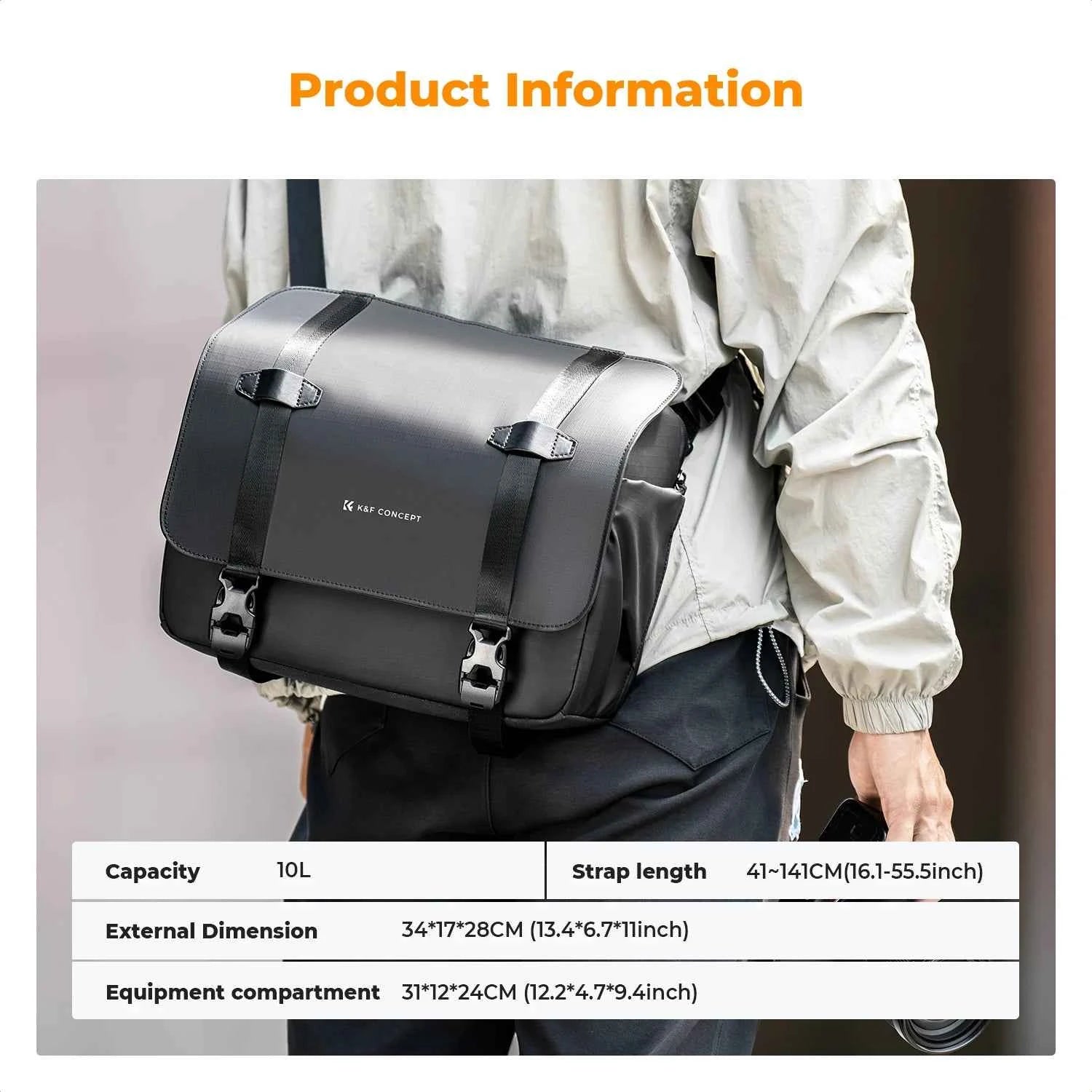 K&F CONCEPT 10L Camera Sling Bag Shoulder Backpack Photography Crossbody Camera Bag for Sony Nikon Canon DSLR with Tripod Holder