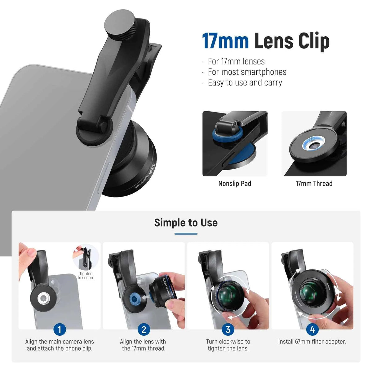 NEEWER 60mm 2x Telephoto Phone Lens with Clip and Filter Adapter