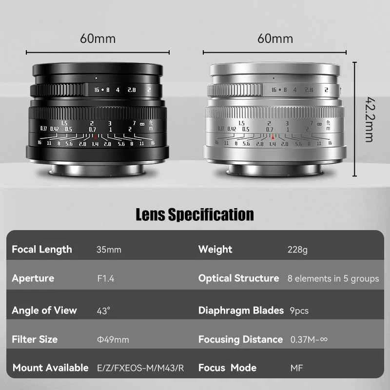 7artisans 35mm f/1.4 Mark II APS-C Manual Focus Lens