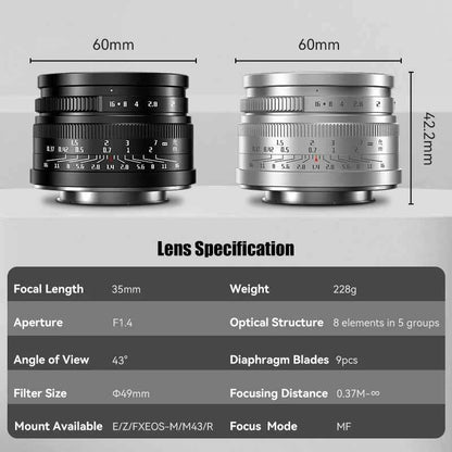 7artisans 35mm f/1.4 Mark II APS-C Manual Focus Lens