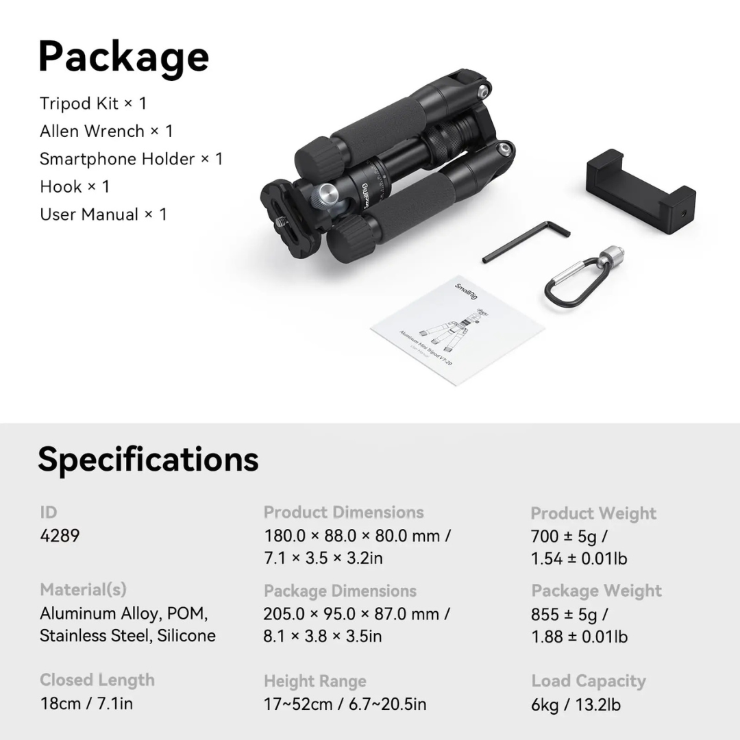 SmallRig 4289 VT-20 Aluminium Mini Tripod