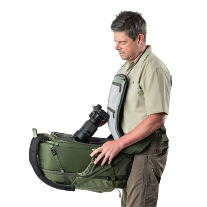 Think Tank BackLight 36L rear-panel access in use