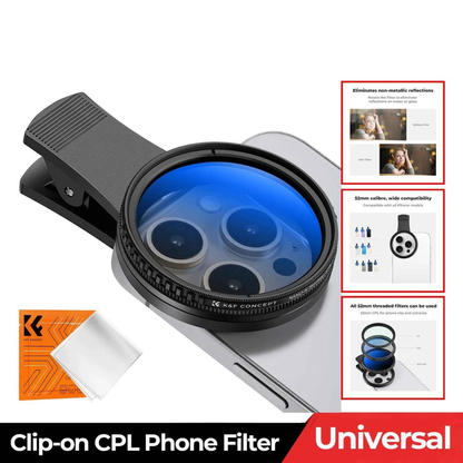 K&F 52mm Clip-On CPL Phone Lens Filter Kit - CameraHUB