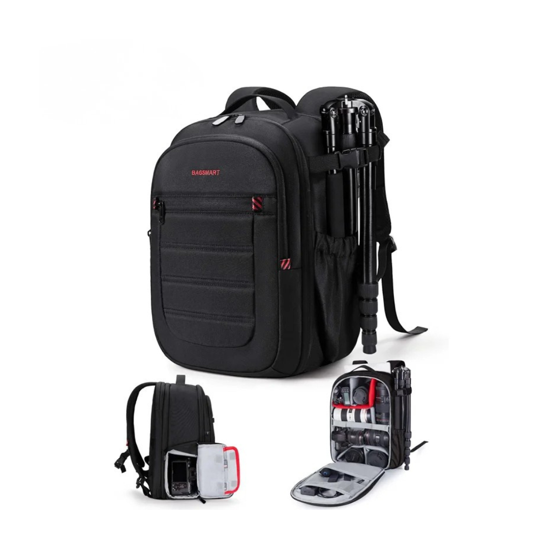 BAGSMART Expandable Camera Backpack with 15.6 Inch Laptop Compartment