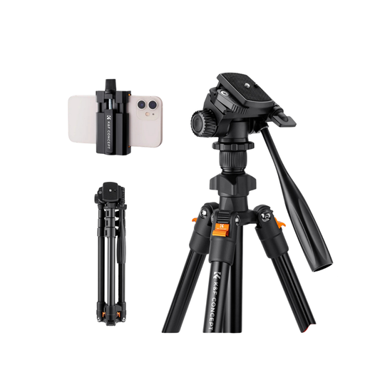 K&F 162cm Aluminium Video Tripod with Phone Holder