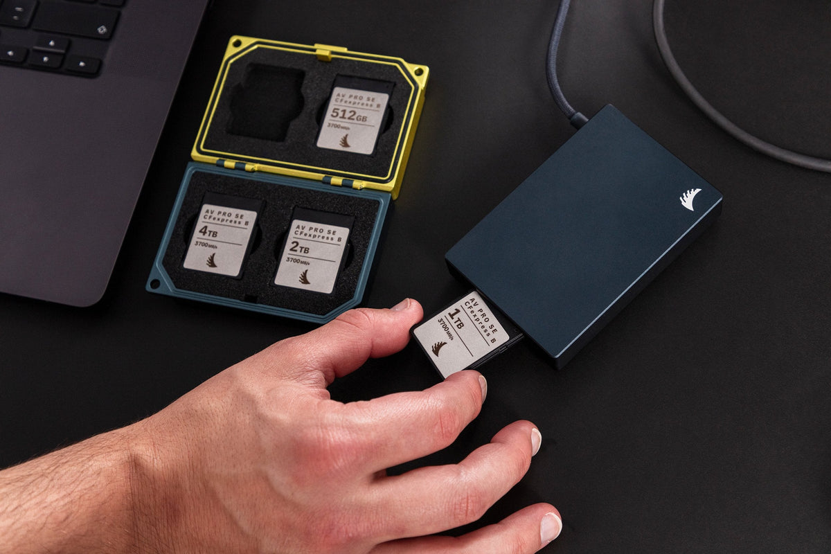 Angelbird AV PRO SE CFexpress B cards with Media Tank and Performance Card Reader