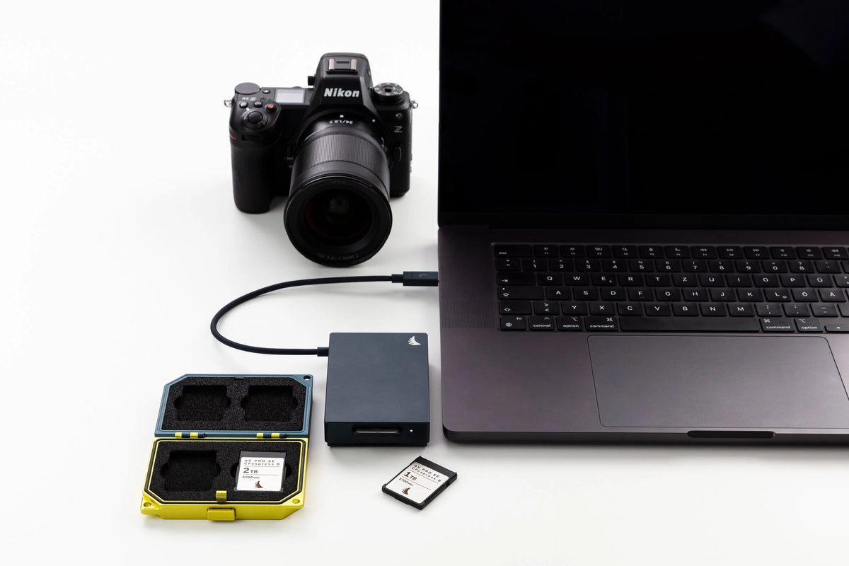 Angelbird Performance Card Reader CFexpress B with Nikon camera and Media Tank