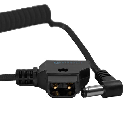 Kondor Blue D-Tap to 5.5 x 2.5mm DC coiled power cable in Raven Black connector detail