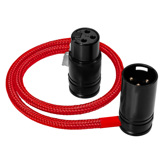 Kondor Blue 16 inch straight low-profile right-angle XLR cable Cardinal Red
