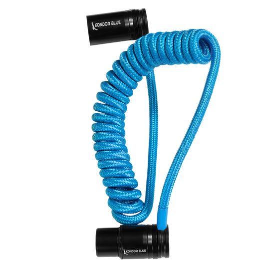 Kondor Blue 12 to 24 inch coiled low-profile right-angle XLR cable blue