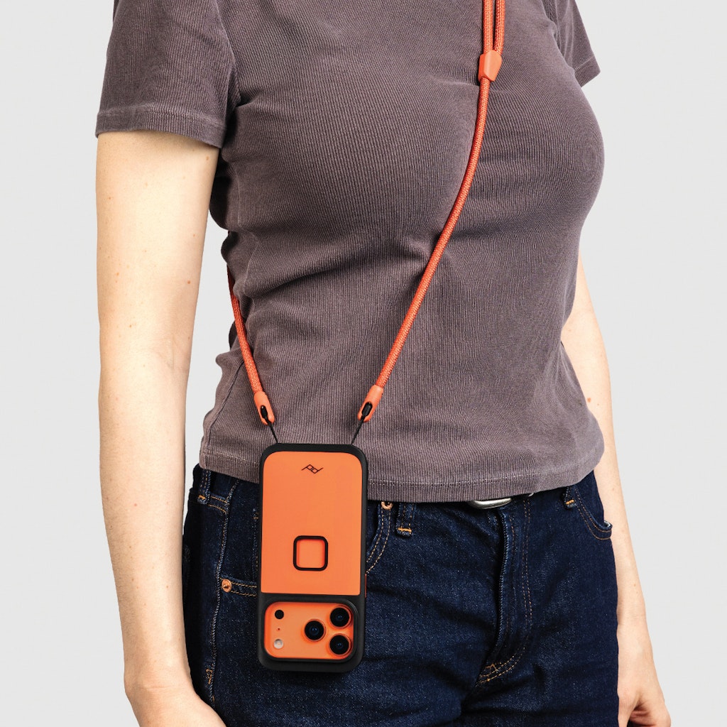 Peak Design Mobile Crossbody Strap Ibis worn crossbody