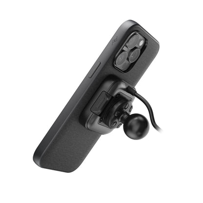 Peak Design 1 inch locking charging Ball Mount Adapter attached to phone