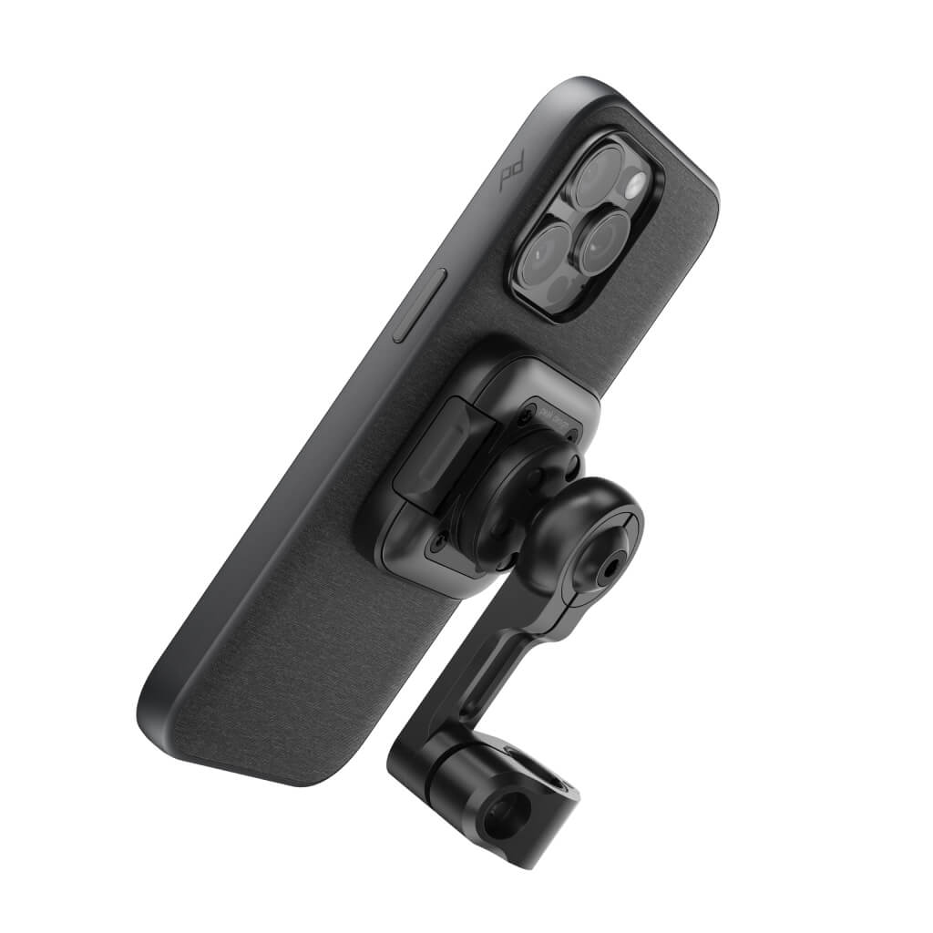 Peak Design Motorcycle Bar Mount v2 attached to phone case