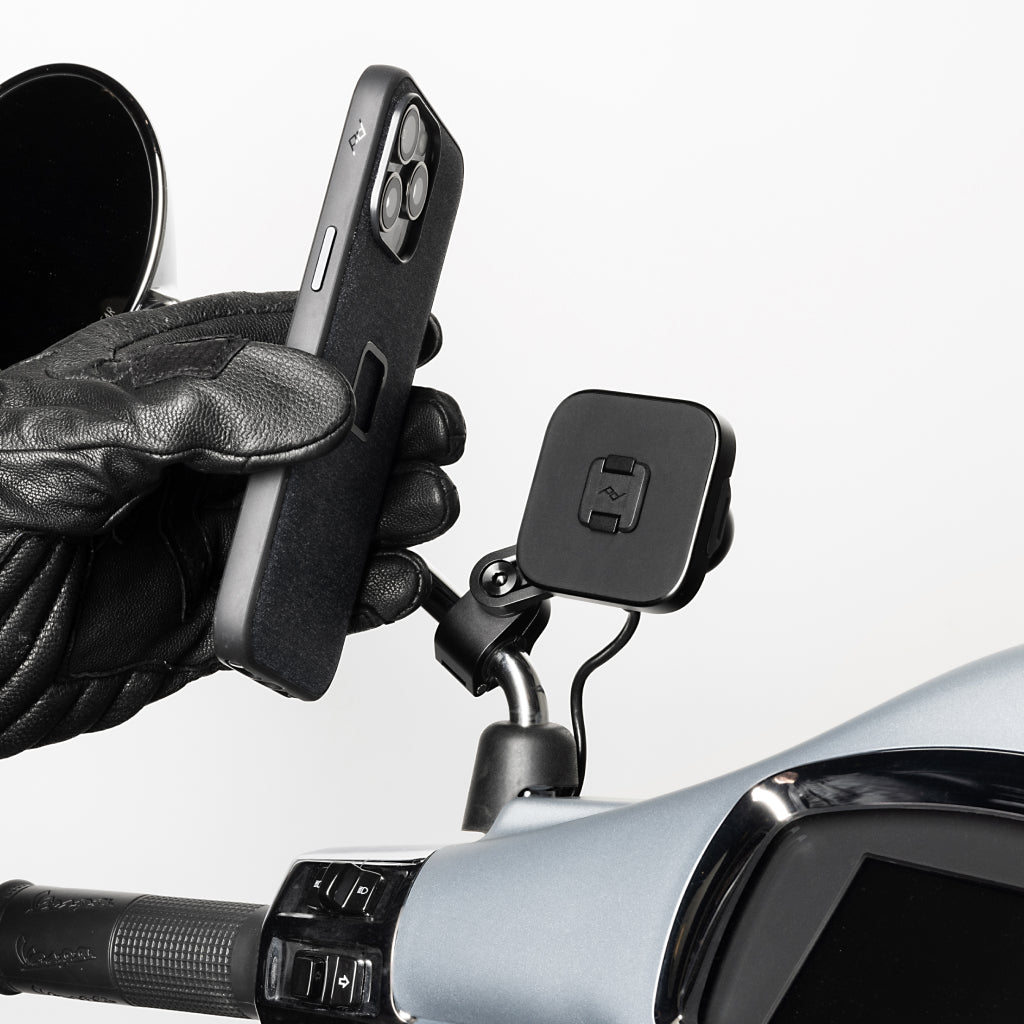 Peak Design Motorcycle Mirror Mount installed on scooter