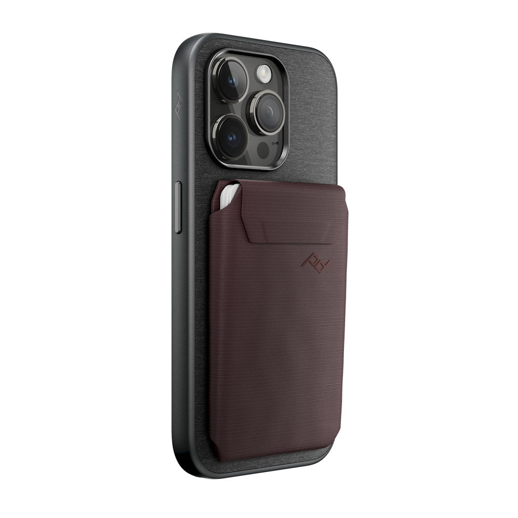Peak Design Mobile Slim Wallet Eclipse attached to phone