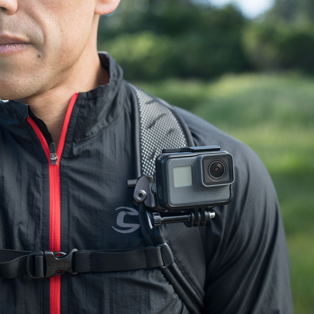Peak Design POV Capture Mount v2 in use on a backpack strap
