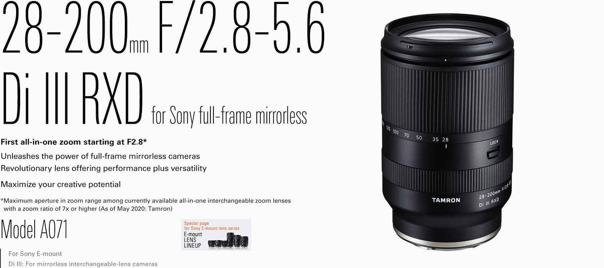 Tamron 28–200mm F/2.8–5.6 Di III RXD Lens for Sony E