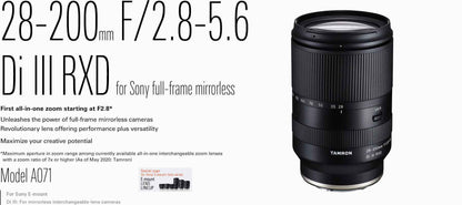 Tamron 28–200mm F/2.8–5.6 Di III RXD Lens for Sony E
