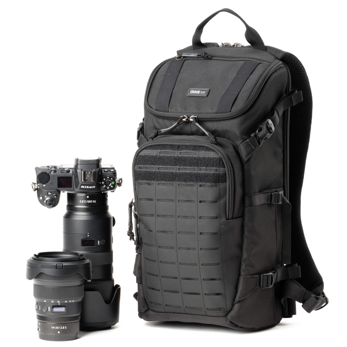 Think Tank DarkLight 14L Black tactical camera backpack with photography gear