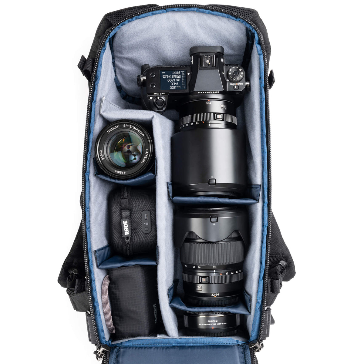 Think Tank DarkLight 14L configured with Fujifilm camera and lenses