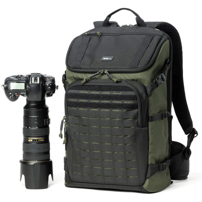 Think Tank DarkLight 25L Montane Green tactical camera backpack with photography gear