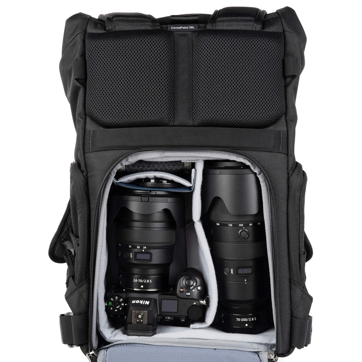 Think Tank FocusPoint 30L configured with Nikon Z6 camera and lenses