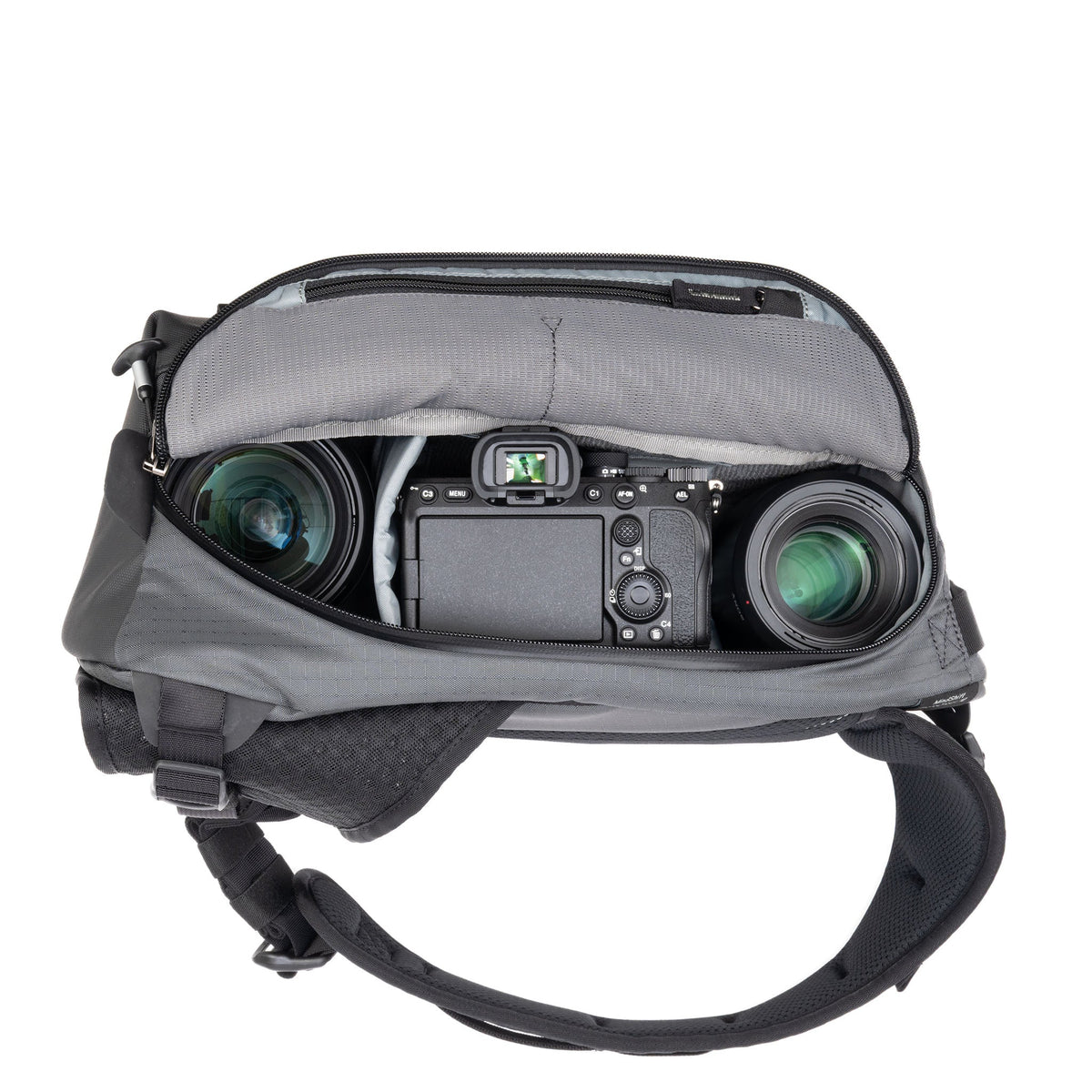 Think Tank PhotoCross 11L camera sling bag configured with Sony camera kit
