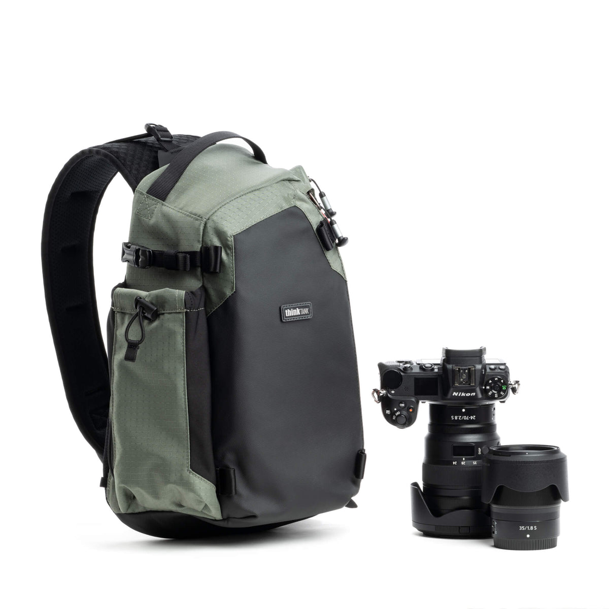 Think Tank PhotoCross 11L Desert Sage camera sling bag with camera gear