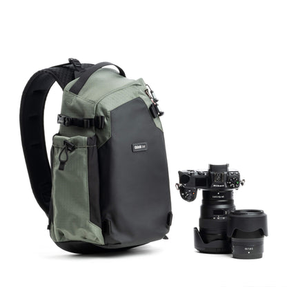 Think Tank PhotoCross 11L Desert Sage camera sling bag with camera gear