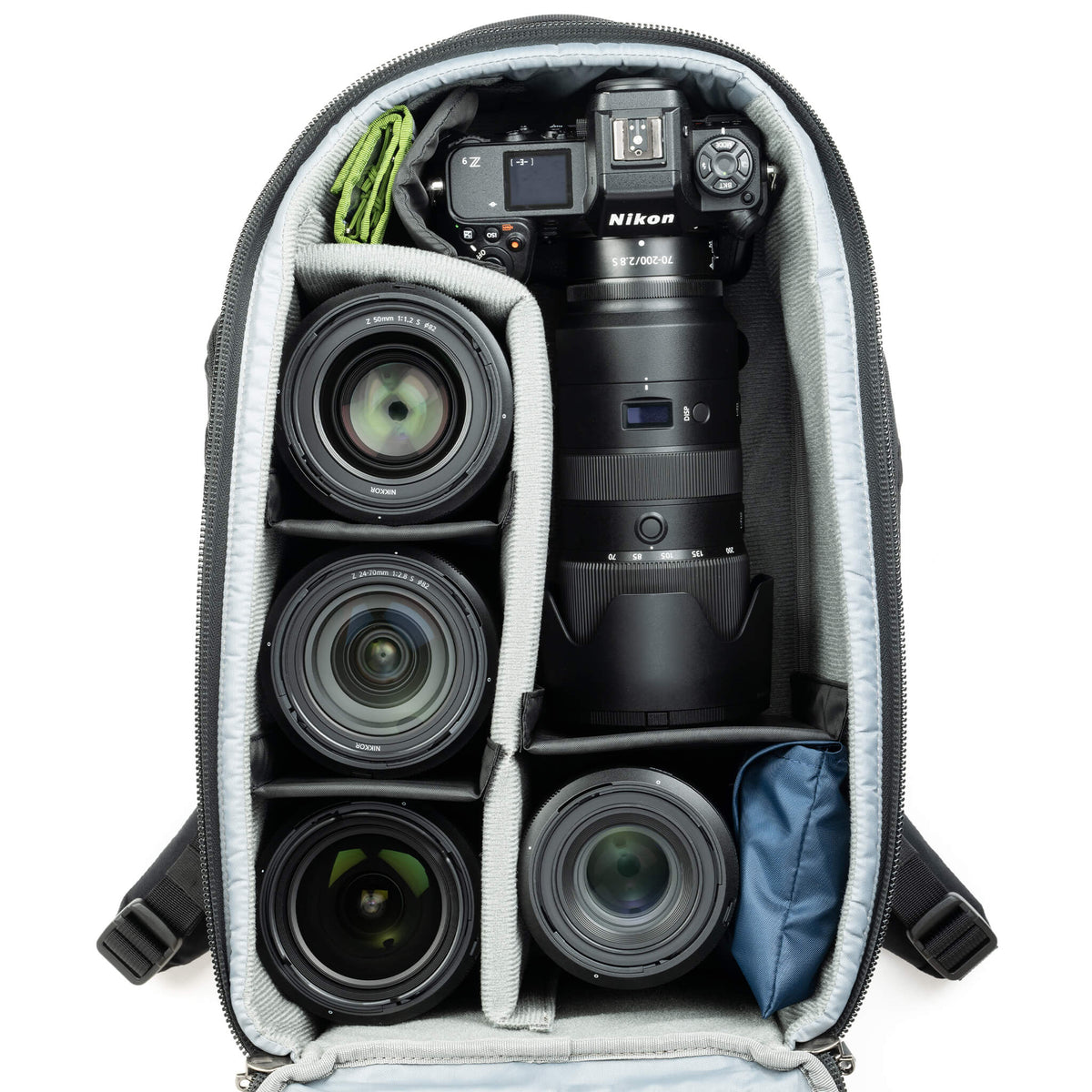 Think Tank Walker Pro 24L configured with Nikon camera bodies and lenses