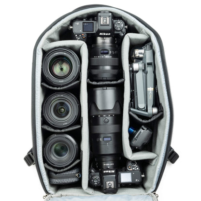 Think Tank Walker Pro 30L configured with Nikon camera bodies and lenses