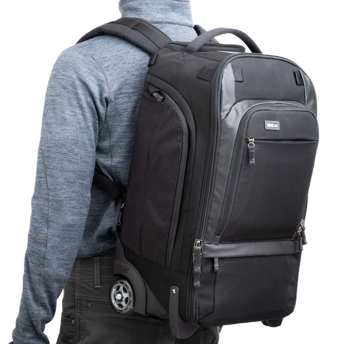Think Tank Walker Pro Rolling Backpack worn as a backpack